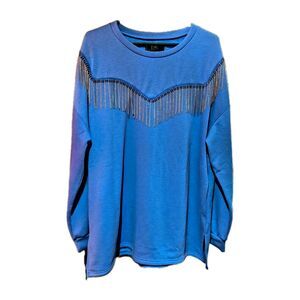 Lucky & Blessed Womens 2X Rhinestone Fringe Sweatshirt Festival Rodeo Event